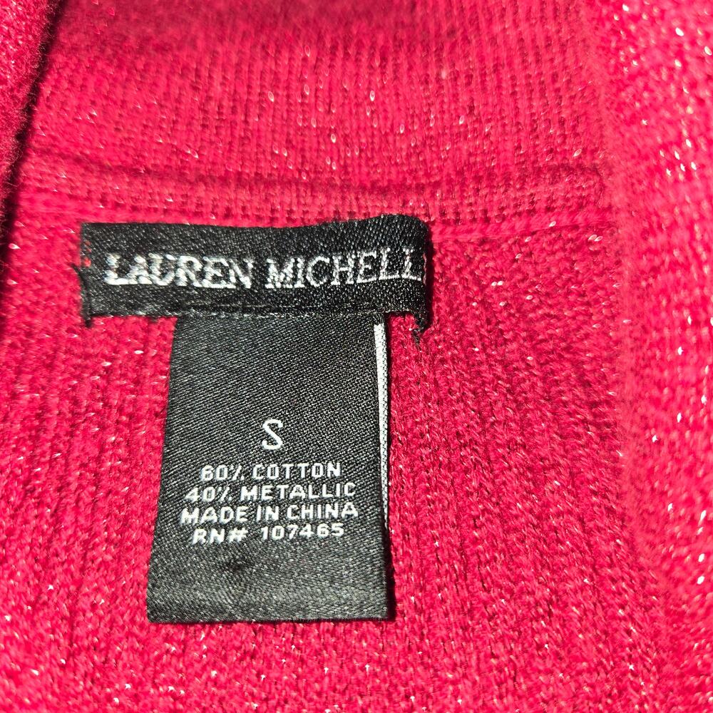 Lauren Michelle S Red Off Shoulder Embellished Sweater Beaded‎ Knit Top Holiday - Picture 2 of 9